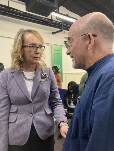 GC3GS co-chair Michael Greenwald is talking with a lawmaker at the capitol to promote the Pediatric Health Safe Storage Act
